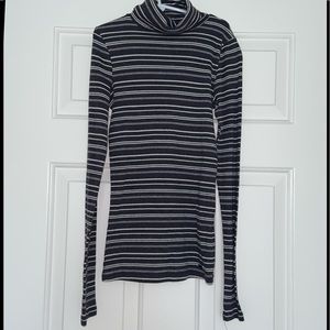 Dark Grey and White Striped Turtleneck - Hollister